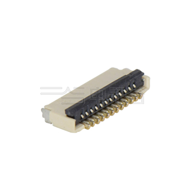 Pitch 0.50mm 90°H1.00mm 卧贴双面接后掀盖 SMT型 FPC 12pin 本色 镀半金接触点及焊接脚点1u，镍底35-60u.